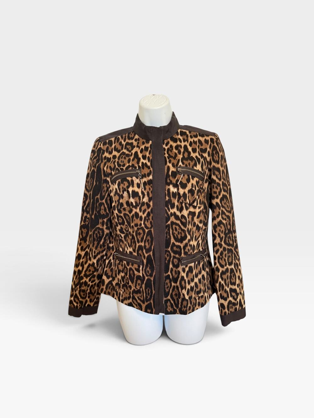Vintage Doncaster Leopard Print Zip Front Jacket Cotton Stretch  4